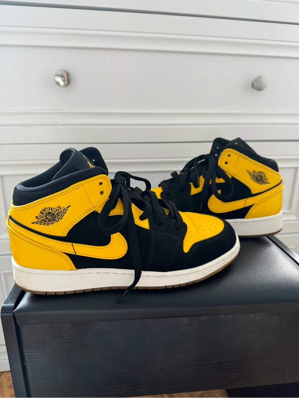 Jordan Kids Black and Yellow High-Top Sneakers